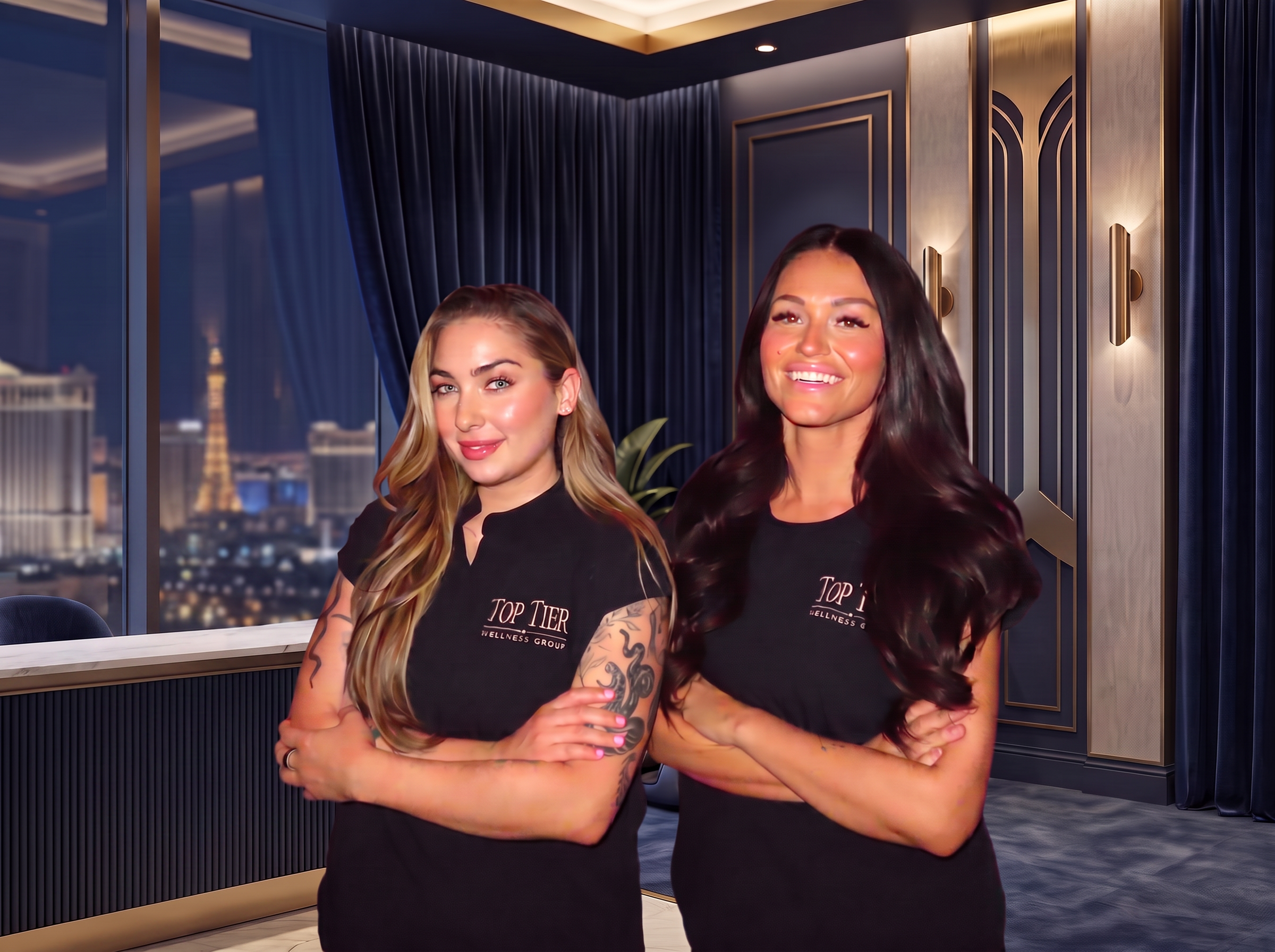 Therapist giving a seated chair massage to a guest at an upscale corporate event